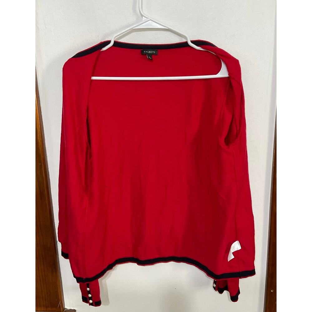 Talbots Tipping & Bow Charming Cardigan Red Cashmere Pearls Decorative Bow Large - Picture 5 of 8